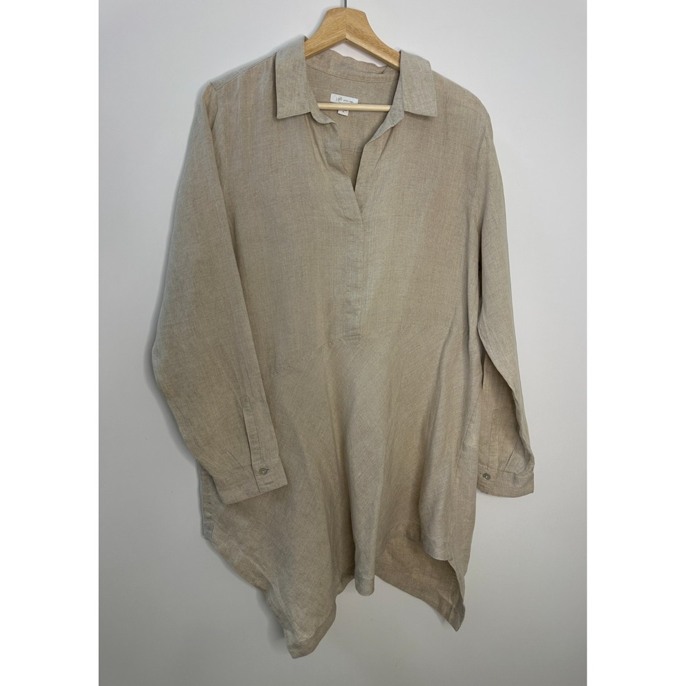 J Jill Love Linen Asymmetrical Tunic Top LS Beige Medium Lagonlook Coastal Vaca - Picture 3 of 12